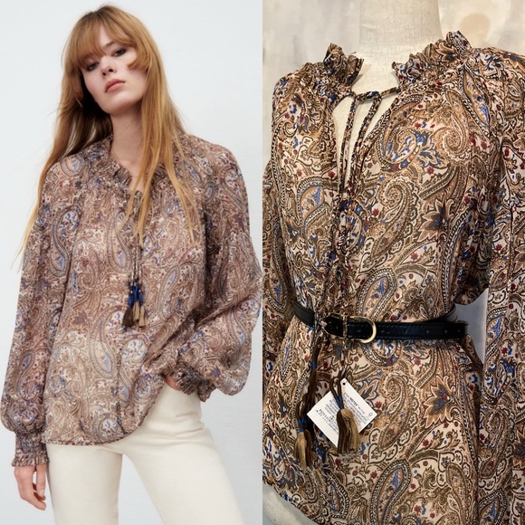 Zara Tops - 💫 Zara Boho Paisley Print Blouse 💫